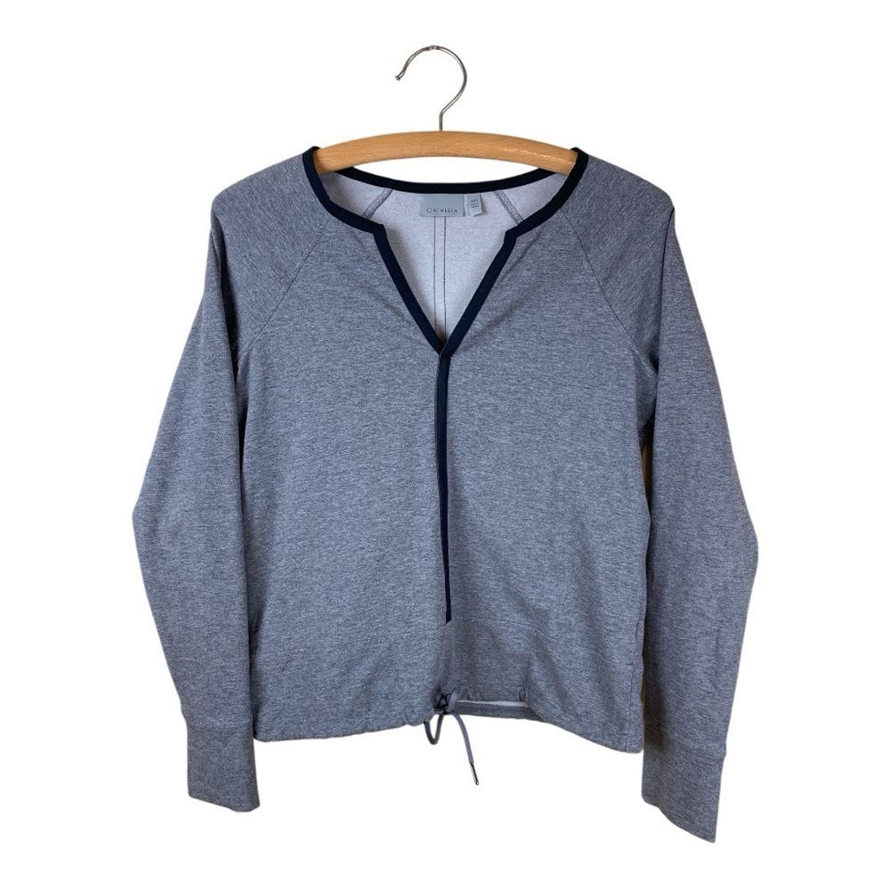 Athleta Gray Black Workout Athletic Top Long Sleeve Size XXS Draw String Comfy